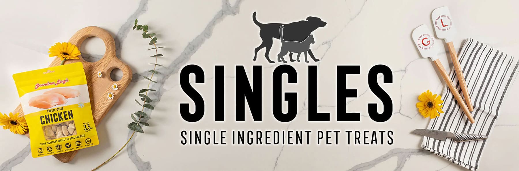 Single ingredient treats for dogs and cats banner