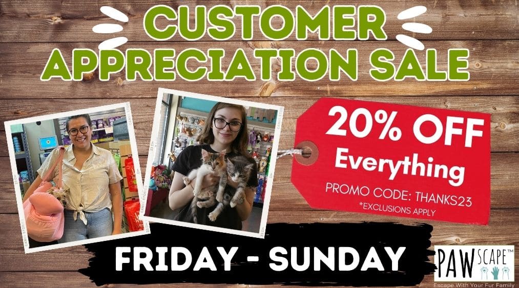 Bentley's pet stuff customer appreciation 20 percent off everything, promo code thanks23, friday to sunday